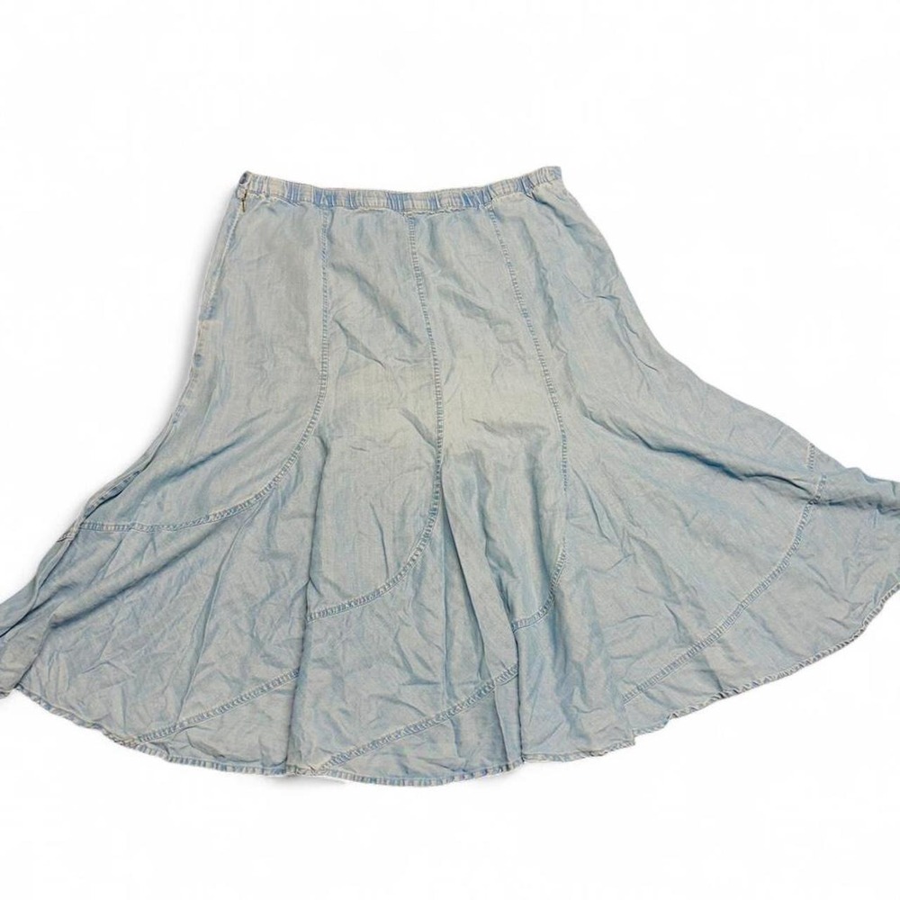Womens Skirt JM Collection 18 Blue Flare Denim Maxi Elastic Waist Godet Flowy